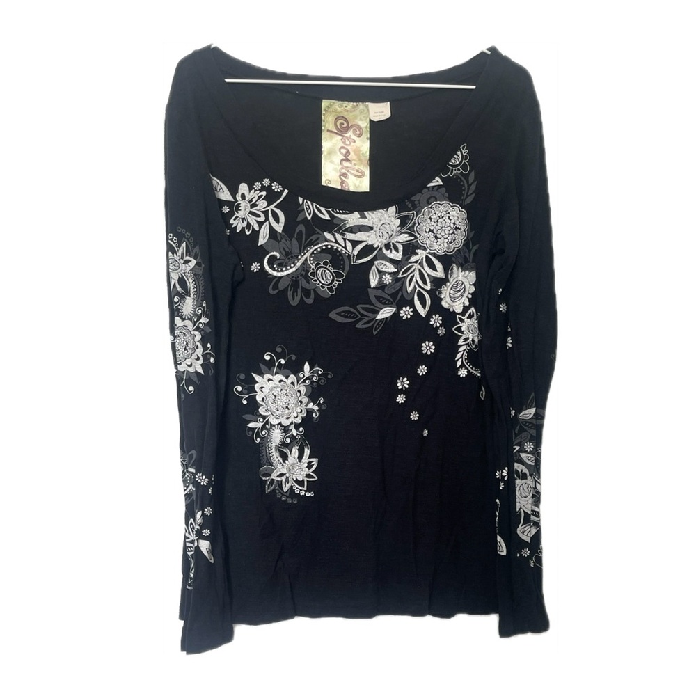 Spoiled Black and White Floral Long Sleeve Top size XL